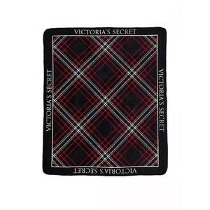 Victoria's Secret Cozy Black, White & Red Plaid Sherpa Holiday Blanket
